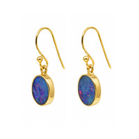 1.77&nbsp;Ct.Tw.Total Carat Weight Multi Color Opal Bezel Earrings, 18K Gold Plated Silver Image
