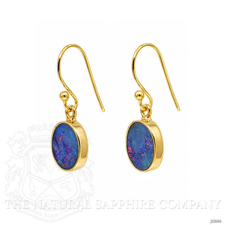 1.77 Ct.Tw. Multi Color Opal Bezel Earrings, 18K Gold Plated Silver