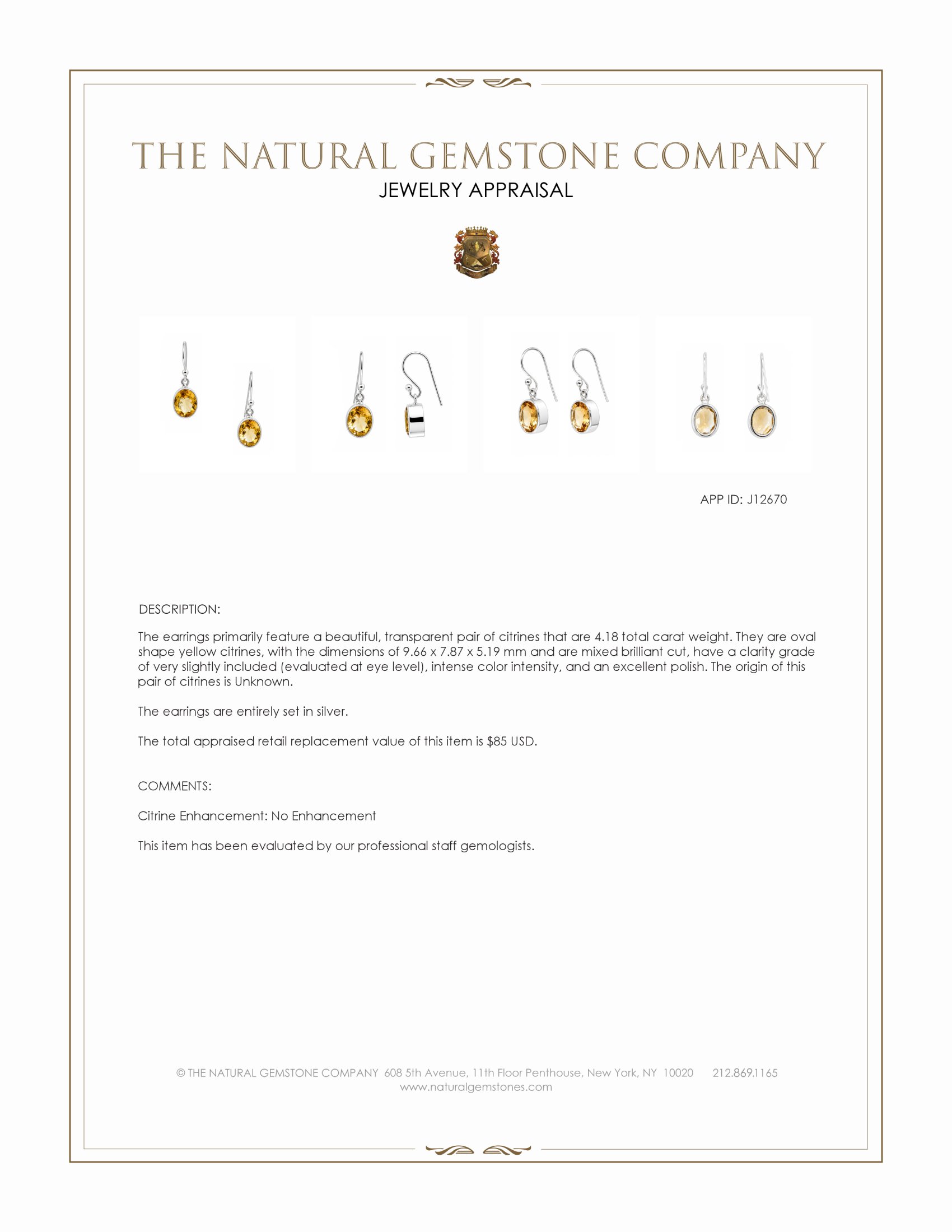 4.18 Ct.Tw. Yellow Citrine Bezel Earrings, Silver