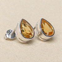 1.55&nbsp;Ct.Tw.Total Carat Weight Yellow Citrine Studs Earrings, Silver Life Style