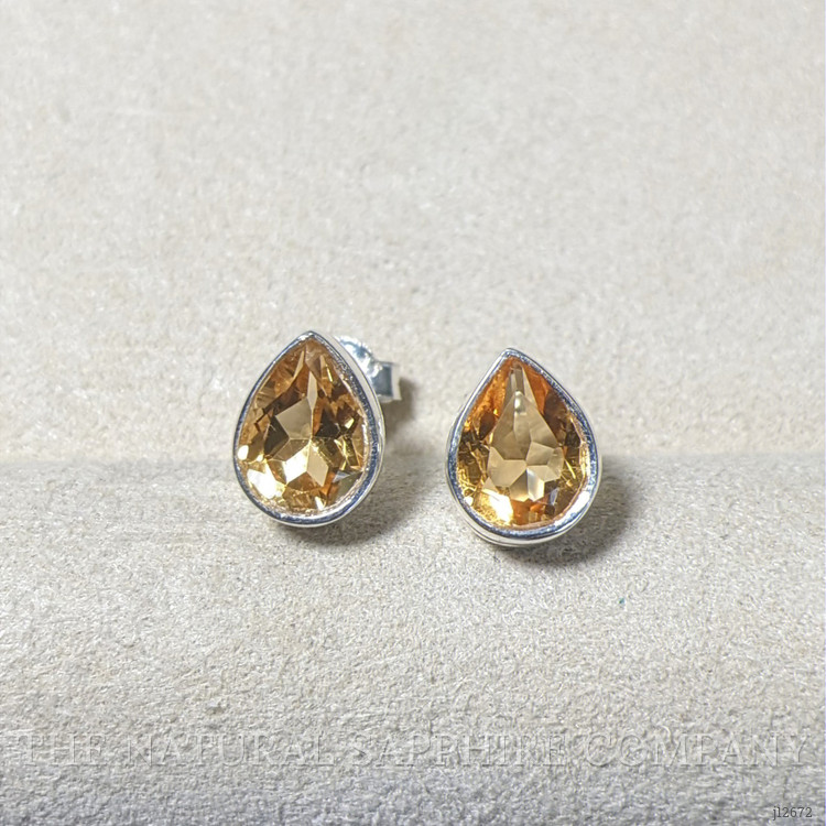 1.55 Ct.Tw. Yellow Citrine Studs Earrings, Silver