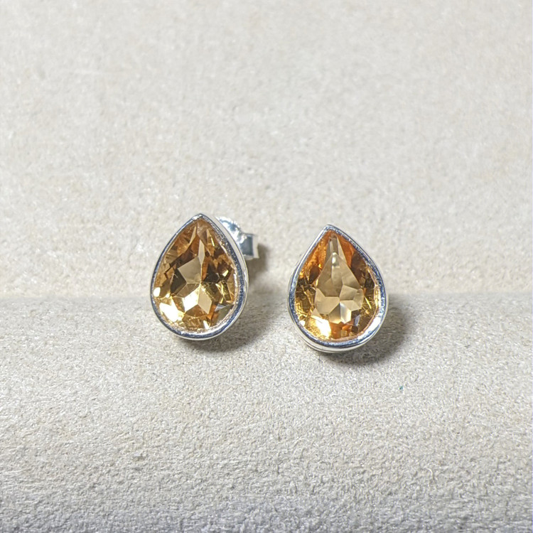 1.55 Ct.Tw. Yellow Citrine Studs Earrings, Silver