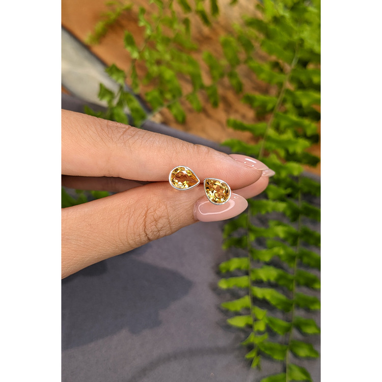1.55 Ct.Tw. Yellow Citrine Studs Earrings, Silver