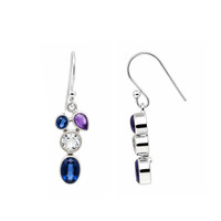 0.46&nbsp;Ct.Tw.Total Carat Weight Blue Kyanite, White Topaz and Purple Amethyst Bezel Earrings, Silver Image