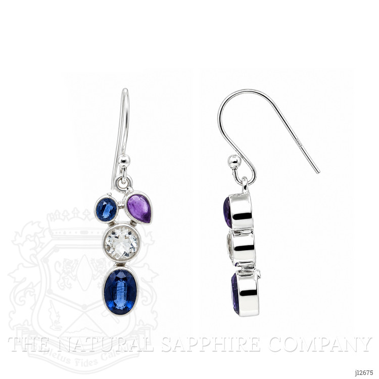 0.46 Ct.Tw. Blue Kyanite, White Topaz and Purple Amethyst Bezel Earrings, Silver