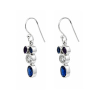 0.46&nbsp;Ct.Tw.Total Carat Weight Blue Kyanite, White Topaz and Purple Amethyst Bezel Earrings, Silver Image