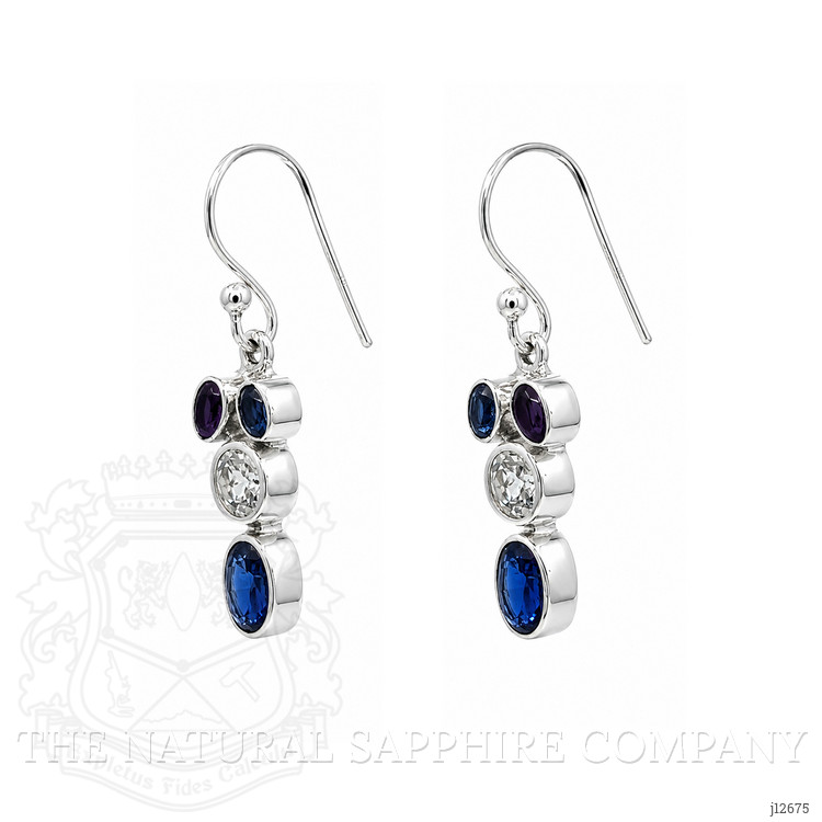 0.46 Ct.Tw. Blue Kyanite, White Topaz and Purple Amethyst Bezel Earrings, Silver