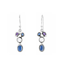 0.46 Ct.Tw.Total Carat Weight Blue Kyanite, White Topaz and Purple Amethyst Bezel Earrings, Silver Image