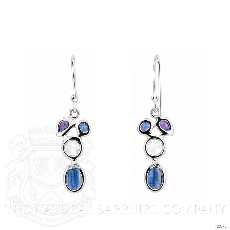 0.46 Ct.Tw. Blue Kyanite, White Topaz and Purple Amethyst Bezel Earrings, Silver