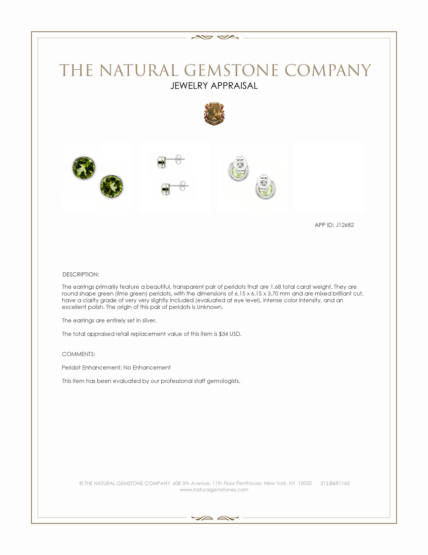 1.68 Ct.Tw. Green (Lime Green) Peridot Studs Earrings, Silver