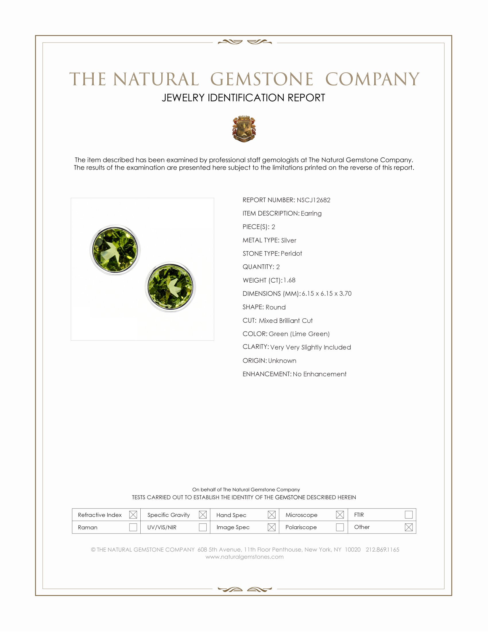 1.68 Ct.Tw. Green (Lime Green) Peridot Studs Earrings, Silver