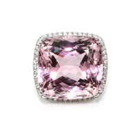 41.73 Ct. Pink Kunzite and Natural Diamond Halo Ring, 14K White Gold Video