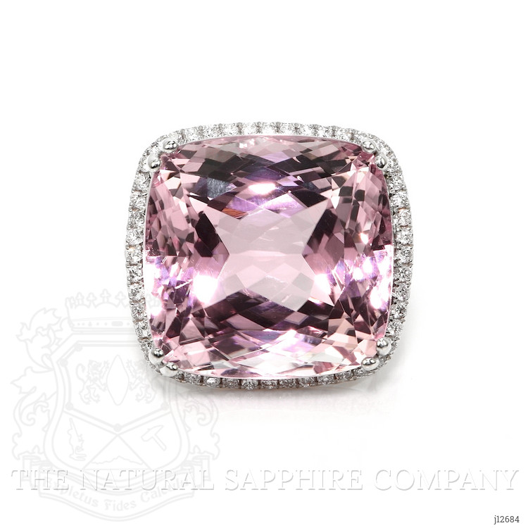 41.73 Ct. Pink Kunzite and Natural Diamond Halo Ring, 14K White Gold