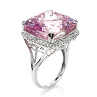 41.73 Ct. Pink Kunzite and Natural Diamond Halo Ring, 14K White Gold Image