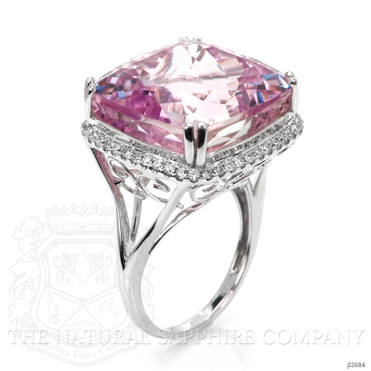 41.73 Ct. Pink Kunzite and Natural Diamond Halo Ring, 14K White Gold