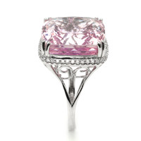 41.73 Ct. Pink Kunzite and Natural Diamond Halo Ring, 14K White Gold Image