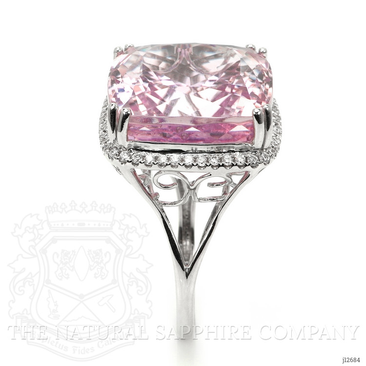 41.73 Ct. Pink Kunzite and Natural Diamond Halo Ring, 14K White Gold