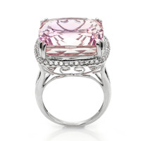 41.73 Ct. Pink Kunzite and Natural Diamond Halo Ring, 14K White Gold Image