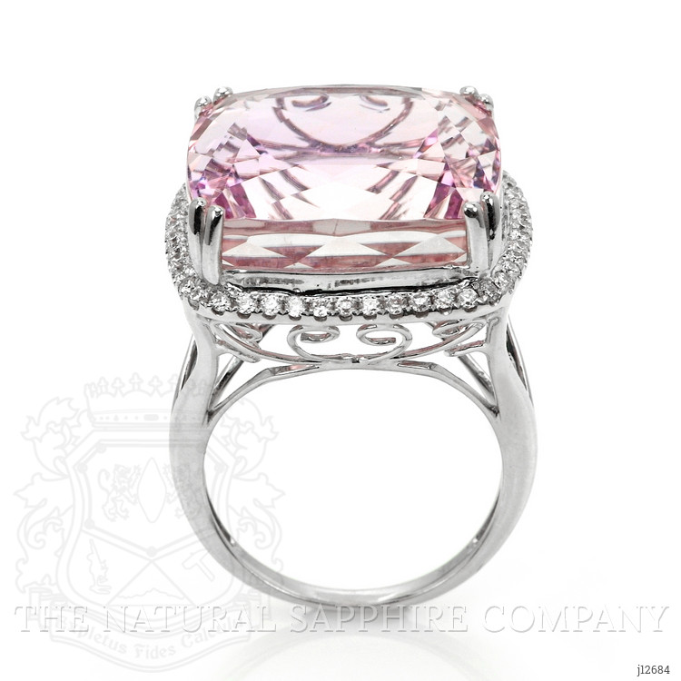 41.73 Ct. Pink Kunzite and Natural Diamond Halo Ring, 14K White Gold
