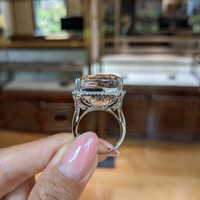 41.73 Ct. Pink Kunzite and Natural Diamond Halo Ring, 14K White Gold Life Style