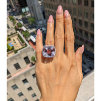 41.73 Ct. Pink Kunzite and Natural Diamond Halo Ring, 14K White Gold Life Style
