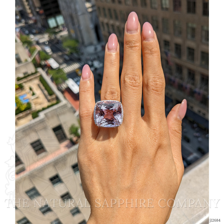 41.73 Ct. Pink Kunzite and Natural Diamond Halo Ring, 14K White Gold