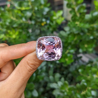 41.73 Ct. Pink Kunzite and Natural Diamond Halo Ring, 14K White Gold Life Style