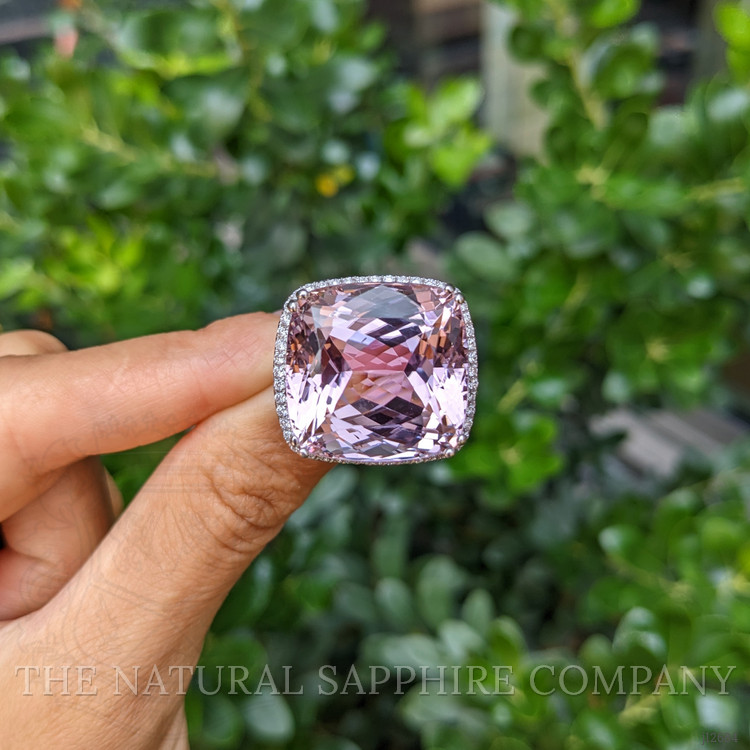 41.73 Ct. Pink Kunzite and Natural Diamond Halo Ring, 14K White Gold