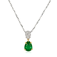 1.18 Ct. Emerald and Natural Diamond Accent Stones Pendant, Platinum & 18K Yellow Video