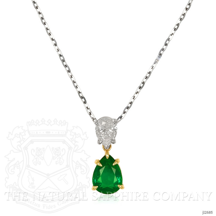 1.18 Ct. Emerald and Natural Diamond Accent Stones Pendant, Platinum & 18K Yellow