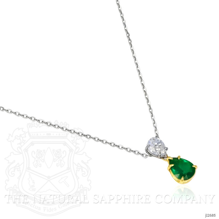 1.18 Ct. Emerald and Natural Diamond Accent Stones Pendant, Platinum & 18K Yellow