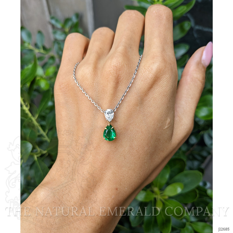 1.18 Ct. Emerald and Natural Diamond Accent Stones Pendant, Platinum & 18K Yellow