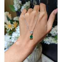 1.18 Ct. Emerald and Natural Diamond Accent Stones Pendant, Platinum & 18K Yellow Life Style