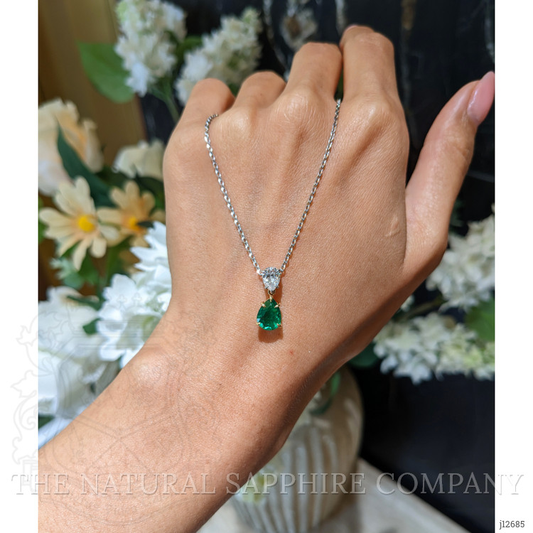 1.18 Ct. Emerald and Natural Diamond Accent Stones Pendant, Platinum & 18K Yellow