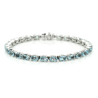 11.89 Ct.Tw.Total Carat Weight Blue Aquamarine and Natural Diamond Tennis/Line Bracelet, 18K White Gold Video