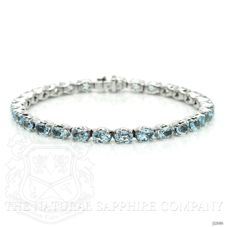 11.89 Ct.Tw. Blue Aquamarine and Natural Diamond Tennis/Line Bracelet, 18K White Gold