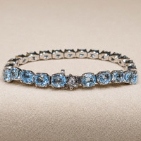 11.89 Ct.Tw.Total Carat Weight Blue Aquamarine and Natural Diamond Tennis/Line Bracelet, 18K White Gold Life Style