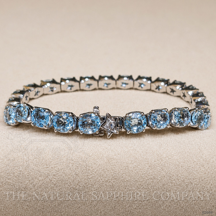 11.89 Ct.Tw. Blue Aquamarine and Natural Diamond Tennis/Line Bracelet, 18K White Gold