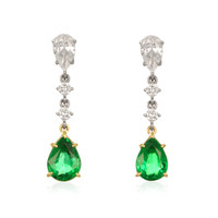1.98 Ct.Tw.Total Carat Weight Emerald and Natural Diamond Drops Earrings, Platinum & 18K Yellow Video