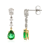 1.98&nbsp;Ct.Tw.Total Carat Weight Emerald and Natural Diamond Drops Earrings, Platinum & 18K Yellow Image