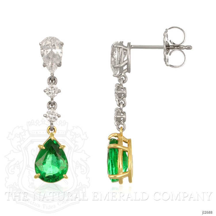 1.98 Ct.Tw. Emerald and Natural Diamond Drops Earrings, Platinum & 18K Yellow