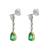 1.98 Ct.Tw.Total Carat Weight Emerald and Natural Diamond Drops Earrings, Platinum & 18K Yellow Image