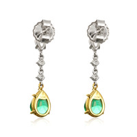 1.98 Ct.Tw.Total Carat Weight Emerald and Natural Diamond Drops Earrings, Platinum & 18K Yellow Image