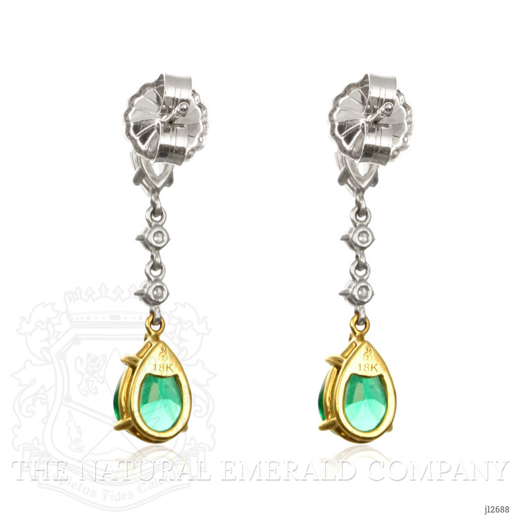 1.98 Ct.Tw. Emerald and Natural Diamond Drops Earrings, Platinum & 18K Yellow