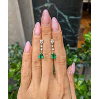1.98 Ct.Tw.Total Carat Weight Emerald and Natural Diamond Drops Earrings, Platinum & 18K Yellow Life Style