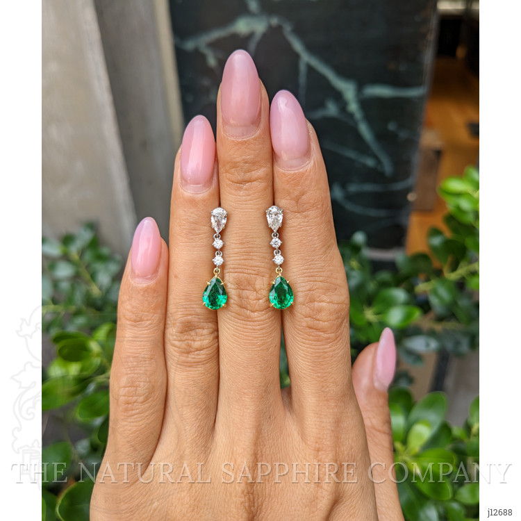 1.98 Ct.Tw. Emerald and Natural Diamond Drops Earrings, Platinum & 18K Yellow