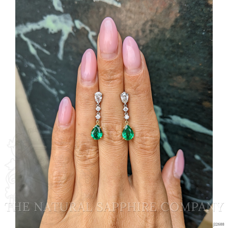 1.98 Ct.Tw. Emerald and Natural Diamond Drops Earrings, Platinum & 18K Yellow