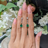 1.98 Ct.Tw.Total Carat Weight Emerald and Natural Diamond Drops Earrings, Platinum & 18K Yellow Life Style