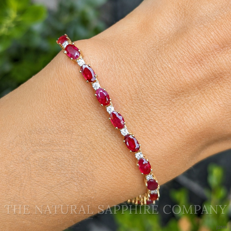 5.77 Ct.Tw. Ruby and Natural Diamond Tennis/Line Bracelet, 14K Yellow Gold