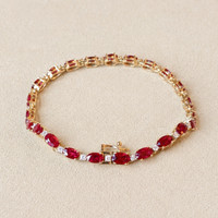 5.77&nbsp;Ct.Tw.Total Carat Weight Ruby and Natural Diamond Tennis/Line Bracelet, 14K Yellow Gold Image